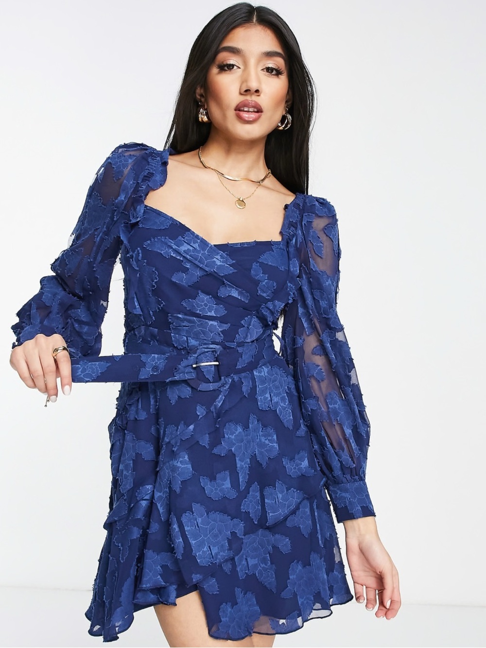 ASOS Design Navy Floral Textured Mini Dress